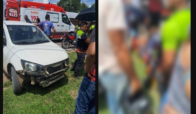Colisão entre carro e moto deixa motociclista ferido em Mâncio Lima